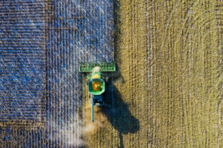Aerial Shot of Green Milling Tractor in Austin, USA