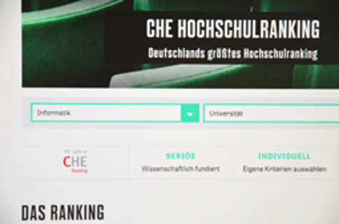 Bildschirmfoto der Webseite des CHE Ranking