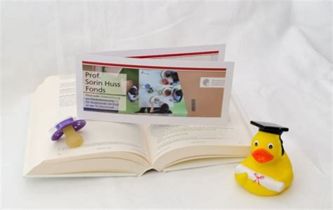 Buch, Schnuller und Flyer Sorin Huss Fond