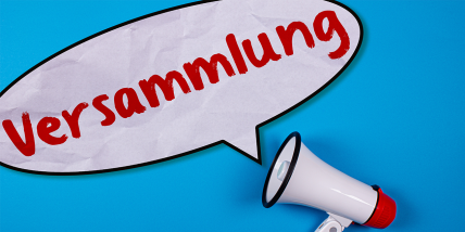 Megafon udn Sprechblase "Versammlung"